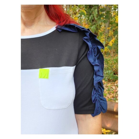 MARINA RINALDI NWT Veggia Ruffle Color Block T-Shirt - Picture 5 of 9